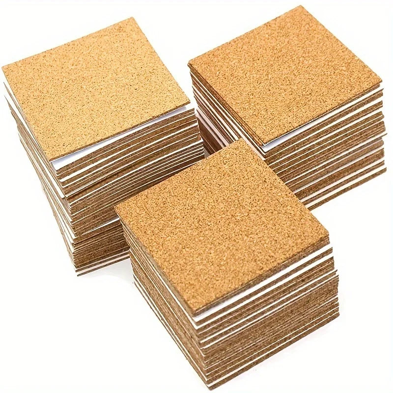 20 Pieces Self-Adhesive Square or Round Cork CoastersTiles Cork Pads Cork Boards Strong Adhesive for Office Home Bar Cafe Qme