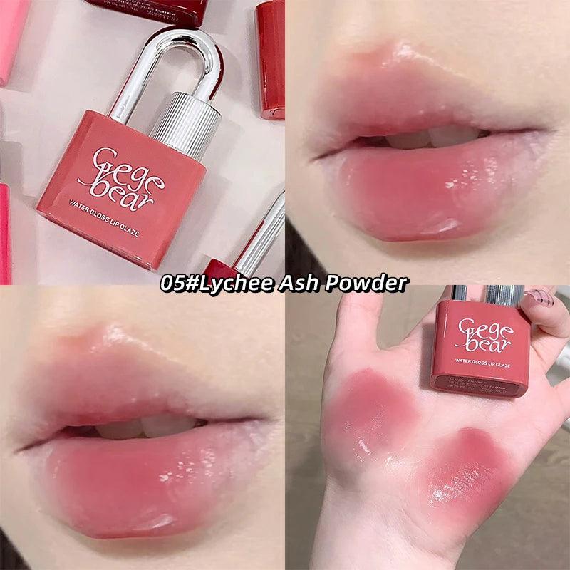 Gege Bear Lock Heart Sweet Water Gloss Lip Glaze Moisturizing Mirror Qme GX1279-5