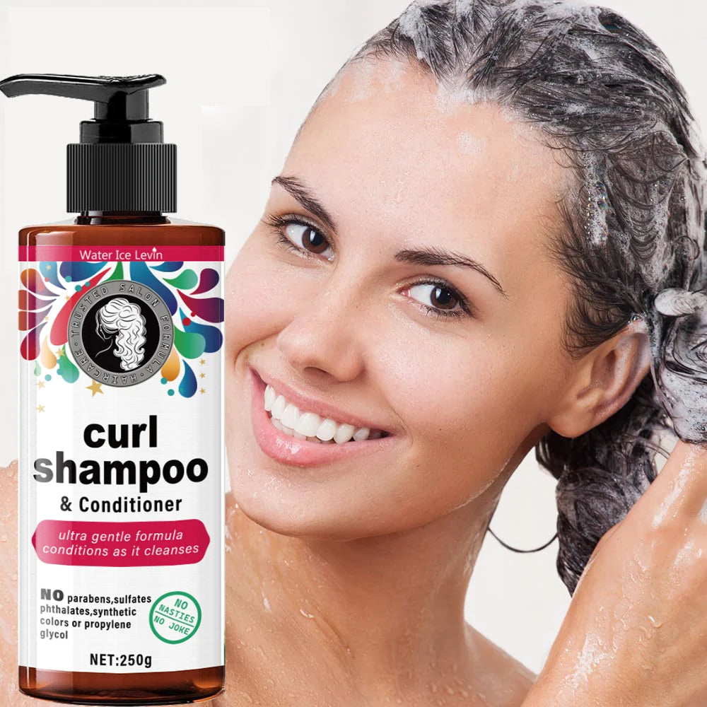 250g Curly Hair Shampoo and Conditioner - Ultra Gentle, Moisturizing Formula, Suitable for Voluminous, Light, and Natural Hair, Promotes Vitality, Contains Glycerin, Unisex, for Normal Hair Types Qme