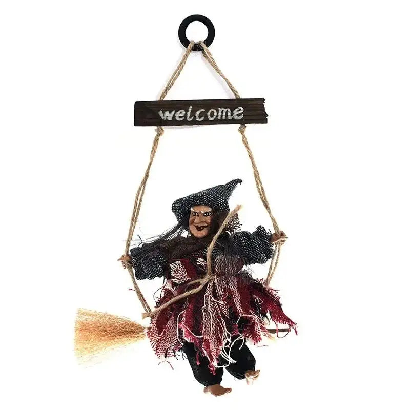 Witch Dolls Hanging Decor Ghost Witch Horror Scary Hanging Ghost Flying Witch Pendant Halloween DIY Party Ornaments Halloween Qme Grey