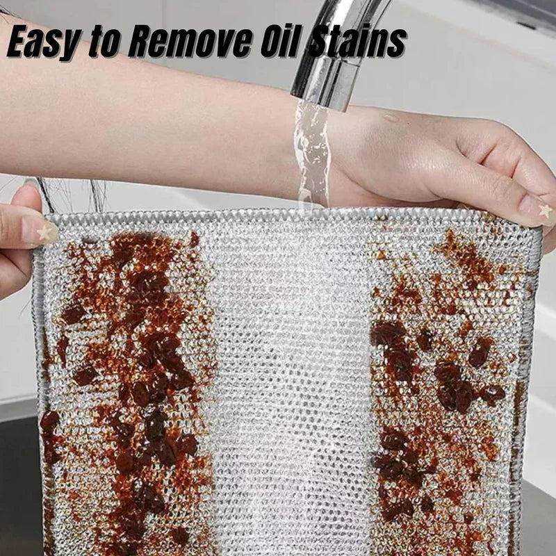 Rags for Kitchen Scrubber Wire Dishcloth Thickened Double-sided Metal Steel Cleaning Towel Pot Dish Washing Cloths Scouring Pads Qme