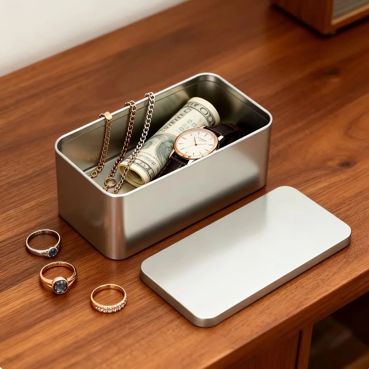 High-Quality Jewelry Necklace Storage Box - Silvery Frosted Texture，Cosmetics Storage Box Qme