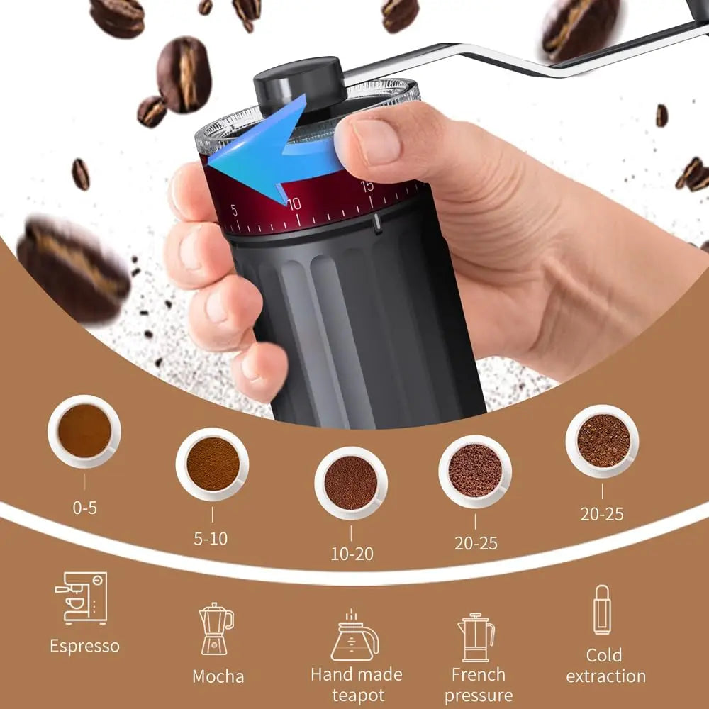 Adjustable Manual Coffee Grinder Hand Crank Coffee Bean Mill Portable Tool for Home Kitchen Camping Trip Qme