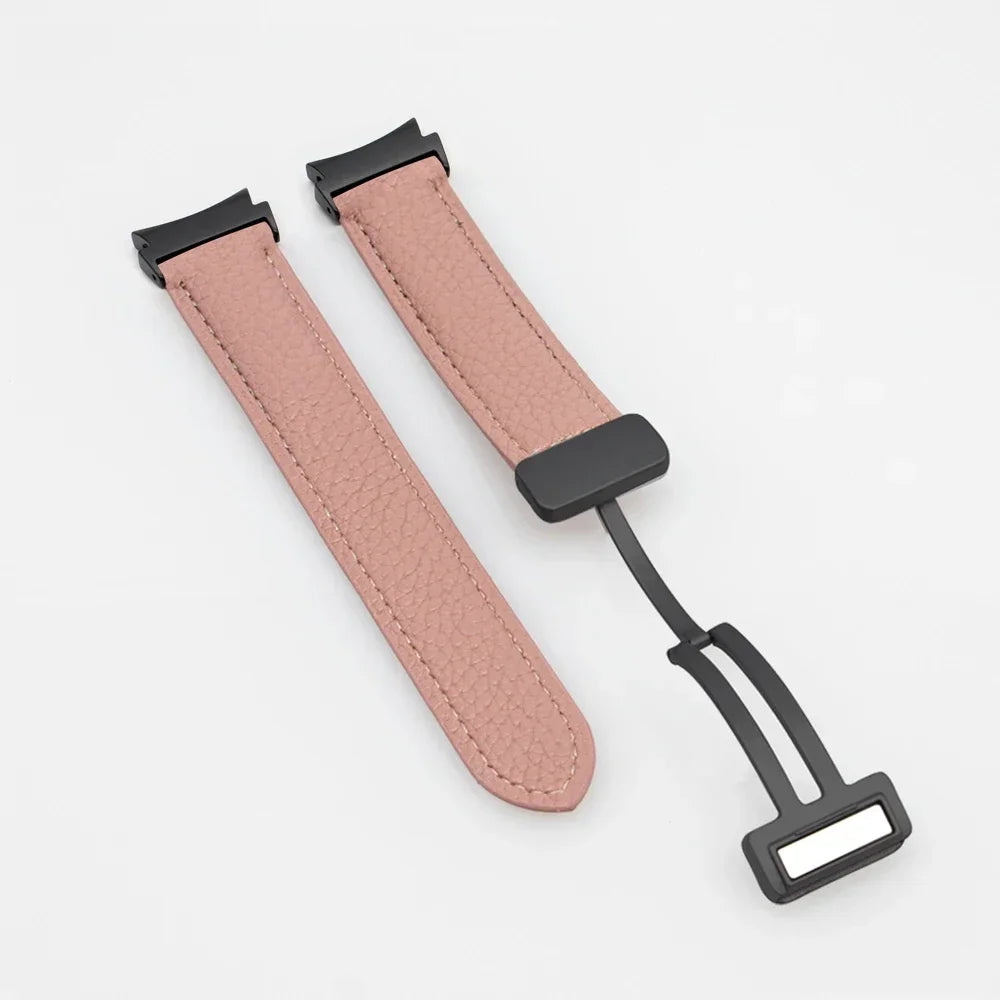 No Gaps Leather Band for Samsung Galaxy Watch 6 5 4 40mm 44mm 4/6Classic 46mm 42 43 47mm 5 Pro 45mm Magnetic Buckle Watch Strap Qme