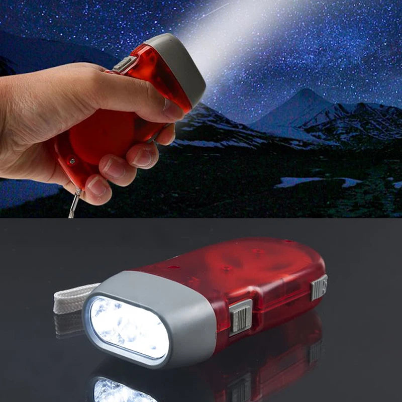 3 LED Outdoor Hand Pressing Dynamo Wind Up Flashlight Torch Light Qme