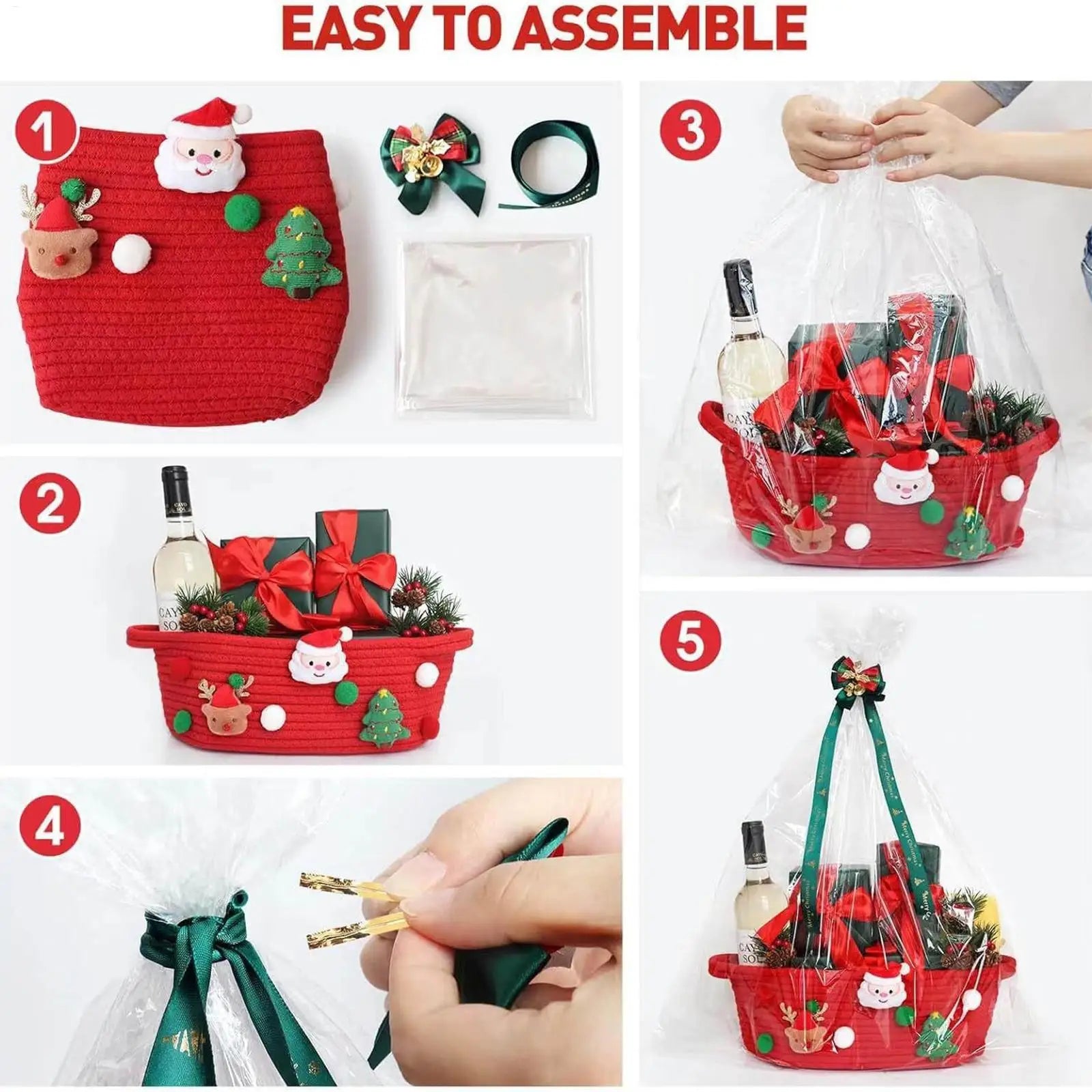 Cotton Basket Christmas Woven Storage Basket with Handles Organizer Bin for Home Kitchen Entryway Bedroom Bathroom Playroom Qme