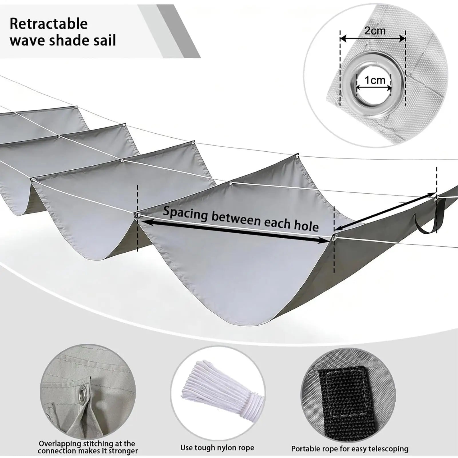 Sun Sail Heavy Duty Waterproof Retractable Sunproof Screen With Wavy Design Patio Sail Shade For Outdoor Beach Porch Deck Qme
