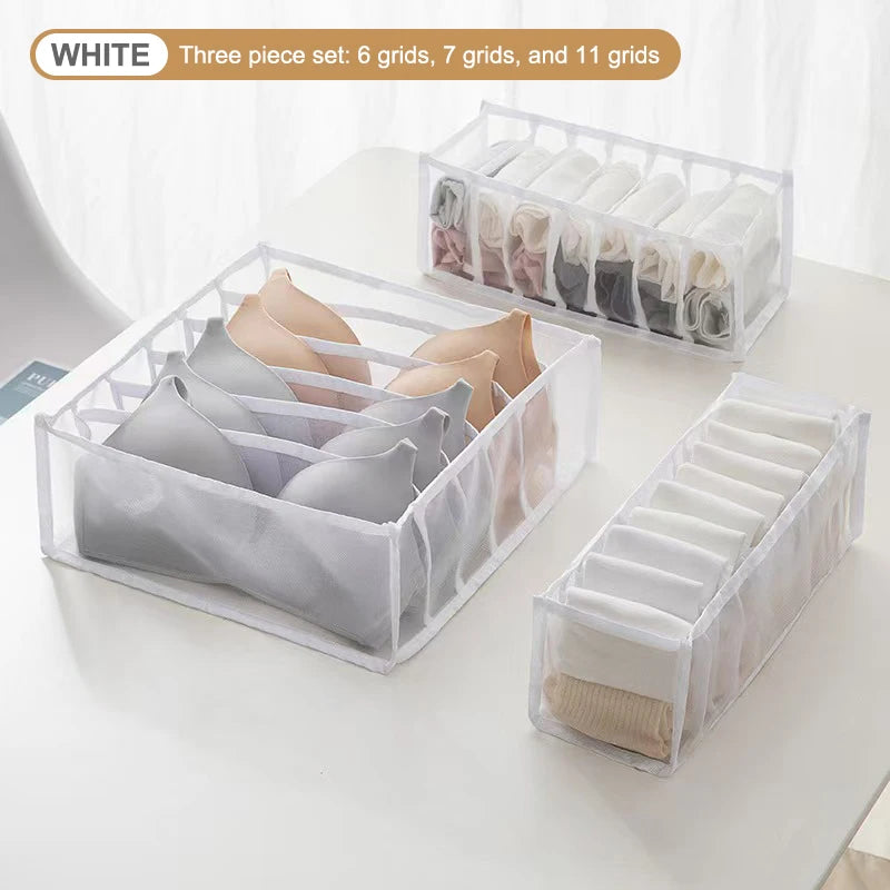 Multifunctional Folding Drawer-Style Fabric Storage Box For Underwear And Socks Qme White 3Pcs