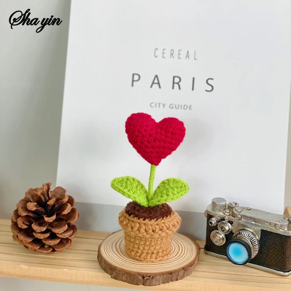 Hook Woven Finished Small Potted Plant Simulation Flower Potted Plant Flower Decoration Creative Gift Ornament Qme