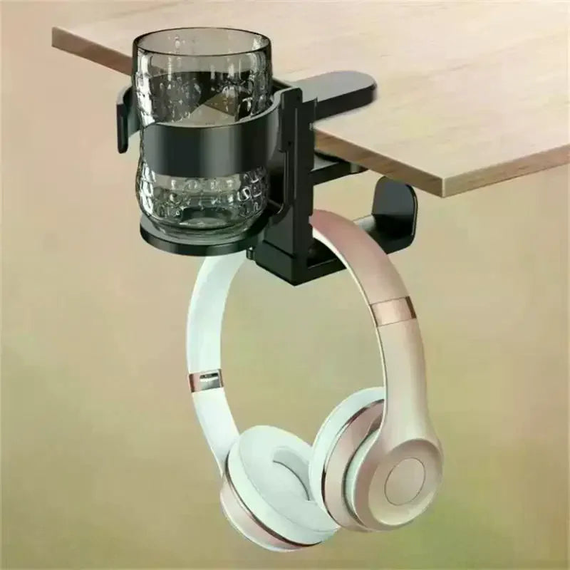 2-in-1 Desktop Cup Holder Headphone Stand Made Sturdy ABS Material Qme