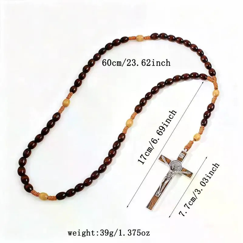 Retro Religion Belief Catholic Cross St. Benedict Black Gallstone Prayer Rosary Pendant Necklace Jewelry Gift Qme