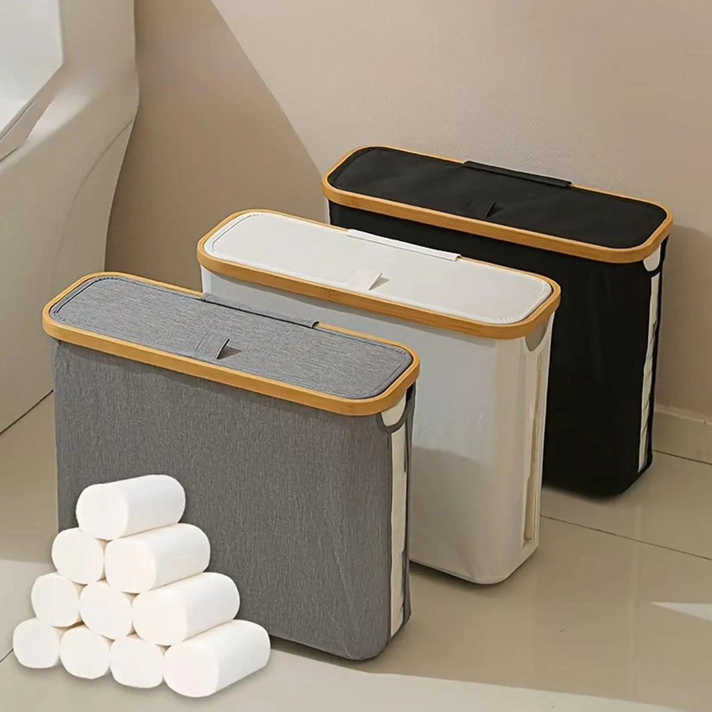 NEW Toilet Paper Basket Free Standing Foldable Organizer Toilet Roll Storage Basket With Lid And Handle For Up To 12 Rolls Home Qme