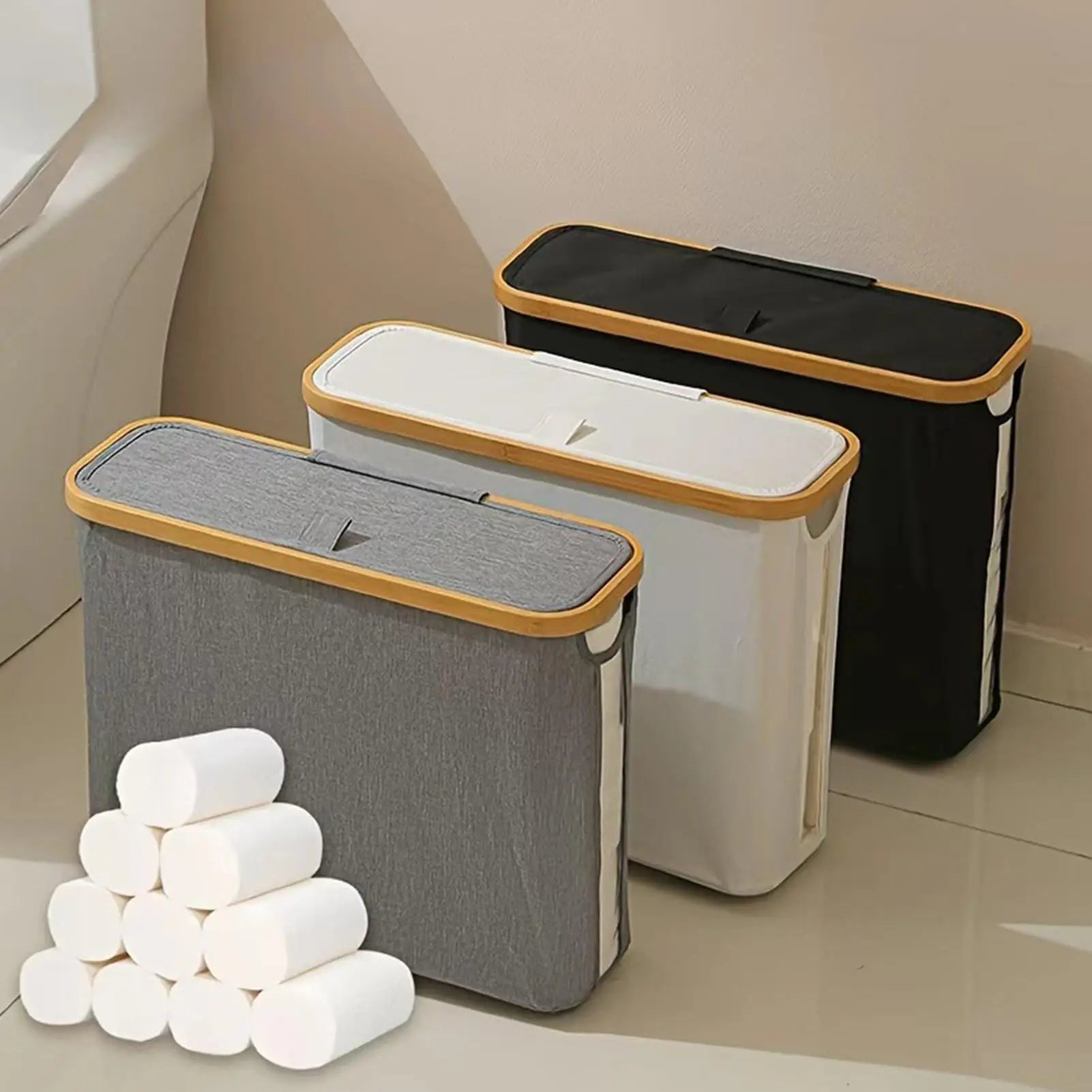 NEW Toilet Paper Basket Free Standing Foldable Organizer Toilet Roll Storage Basket With Lid And Handle For Up To 12 Rolls Home Qme