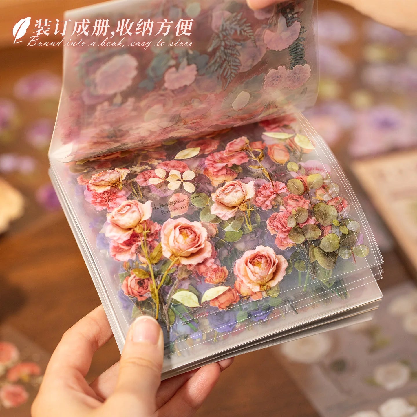30 Sheets Kawaii Flower & Plant Pattern Flash Film Die Cutting Sticker Book for DIY Scrapbook Diary Album Aesthetic Stationery Qme