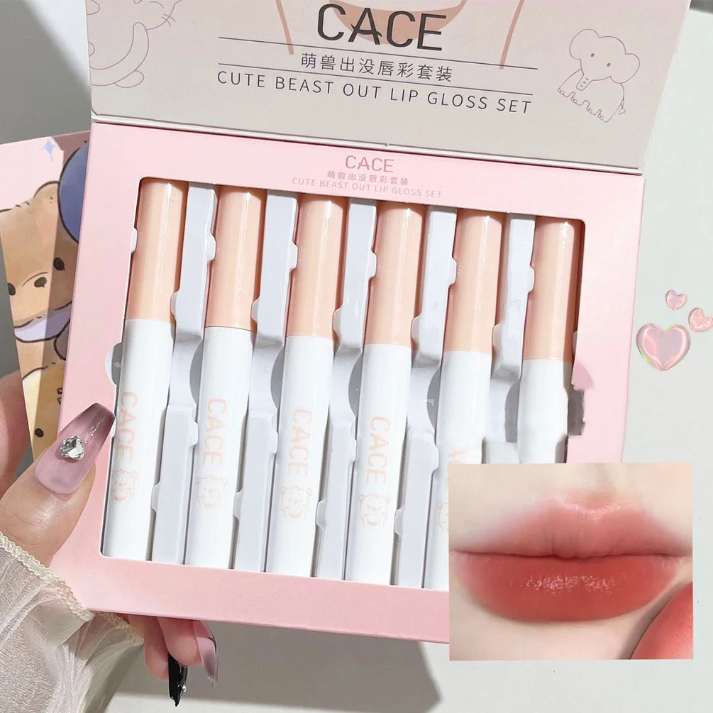 6pcs/set Lip Gloss Cute Box Girls Gift Matte Long Lasting Non-stick Cup Lipgloss Cigarette Tube Lipstick Lip Makeup Cosmetics Qme