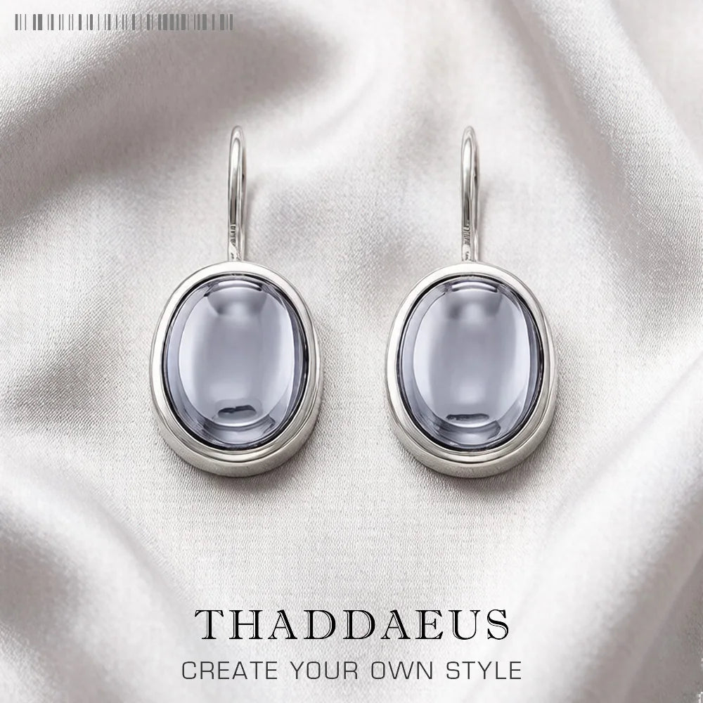 Oval Drop Earrings 925 Sterling Silver,Europe Style Gram Fine Jewerly For Women Gift Qme GRAY