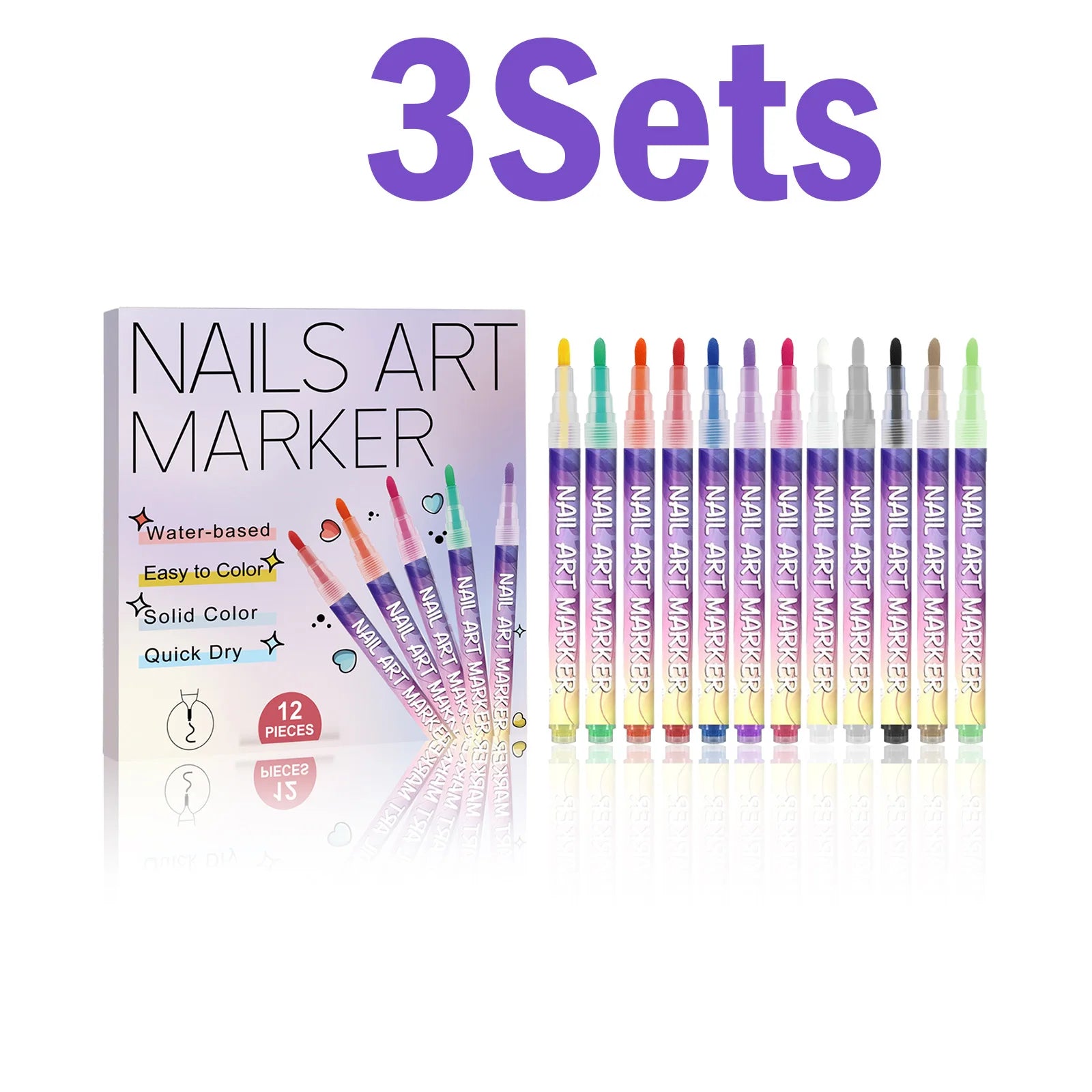 12 Colors DIY Nail Art Graffiti Pen 3D Nail Doodle Pen Acrylic Paint Pens for Nail Art Drawing Painting Nail Point Dotting Liner Qme 3 Sets