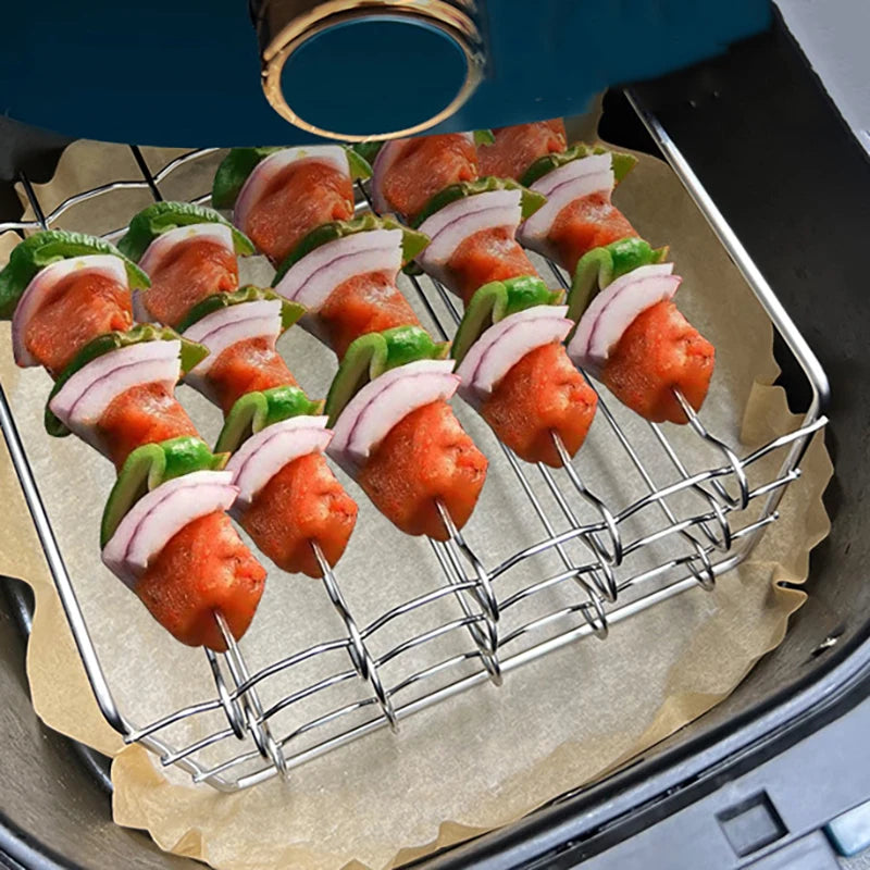 Air Fryer Skewer Stand Vertical Multi-pin Stainless Steel BBQ Holder Air Fryer Accessories Skewers For Grilling Kitchen Tools. Qme
