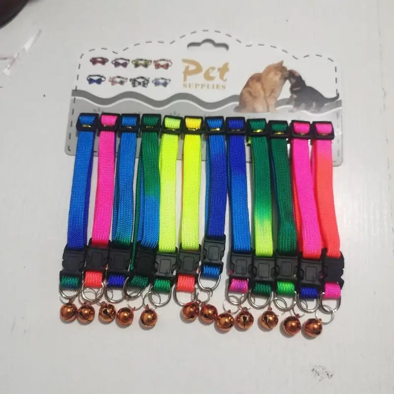 6 Colors Pet Cat Puppy Buckle Collar Bell Footprint Mix Anti-lost Dog Qme A5