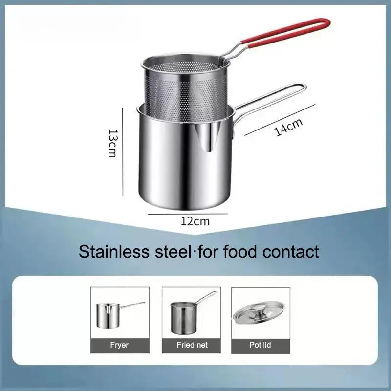 304 Stainless Steel Deep Fryer Frying Basket Multifunction Small Pot Qme A3