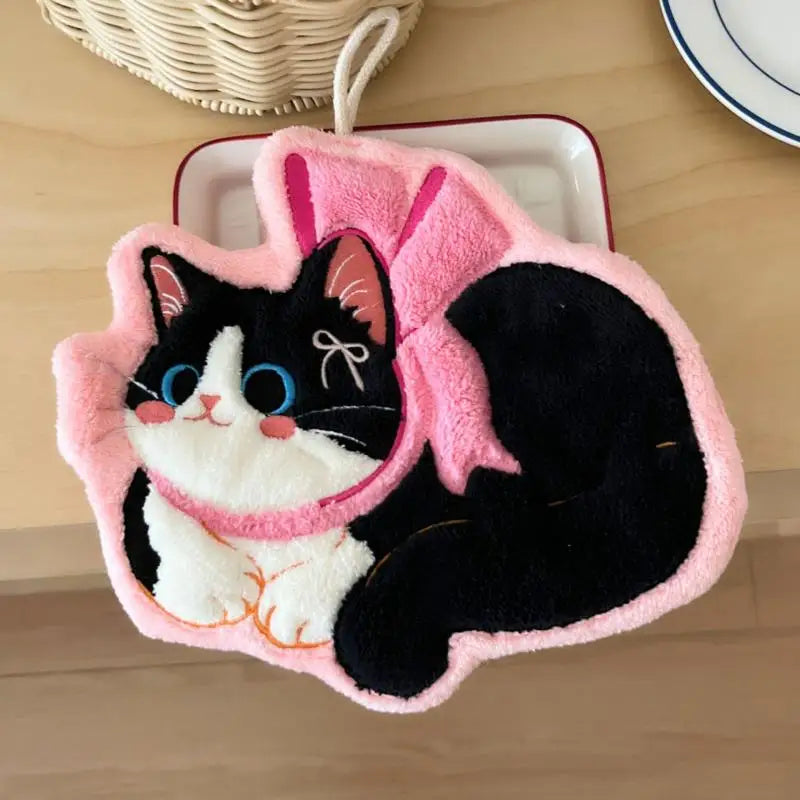 Kitchen Kawaii Cat Hand Wipe Cleaning Cloth Bathroom Hanging Towel Qme B