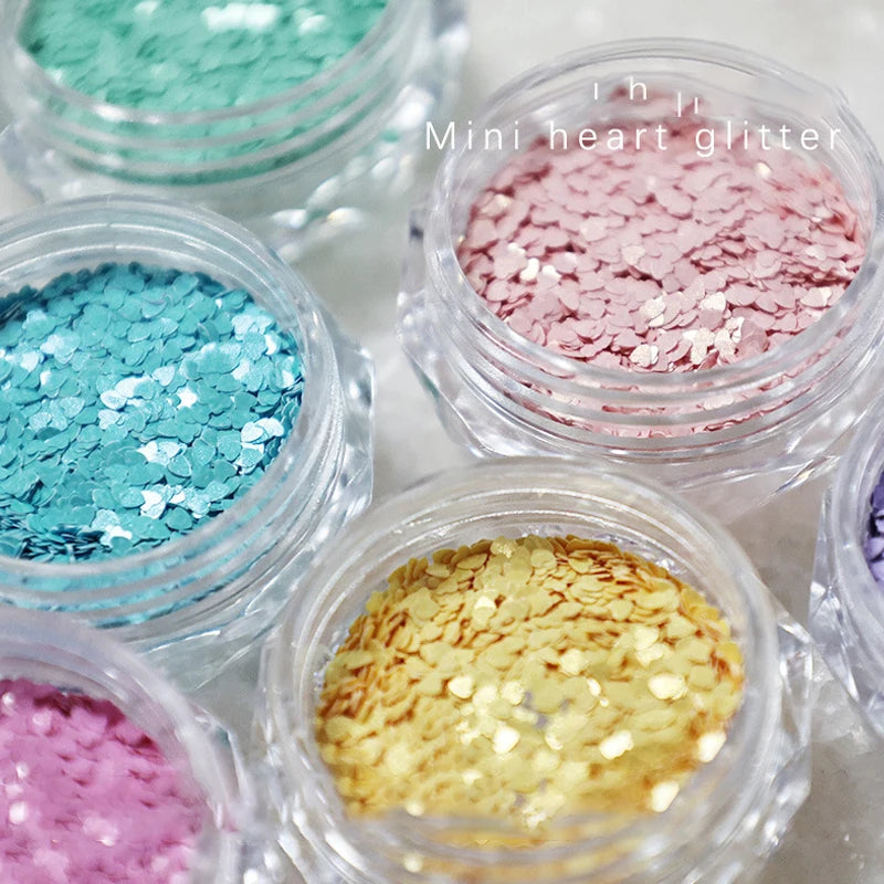 1Jar Mini Sparkling Love Nail Glitter Heart Decoration Salon Design Qme