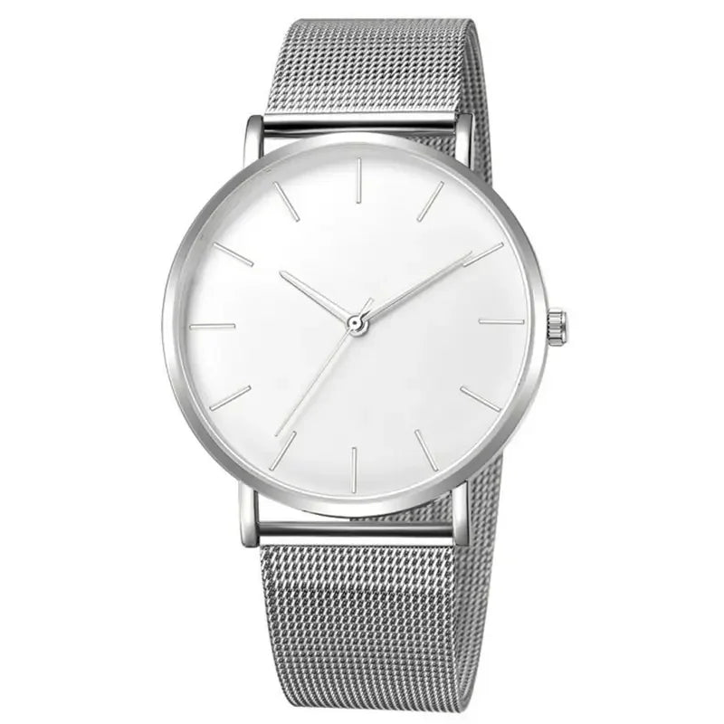 Luxury Fashion Minimalist Mens Ultra Thin Watches Simple Men Business Stainless Steel Mesh Belt Quartz Watch Casual Man Watch Qme Silver White