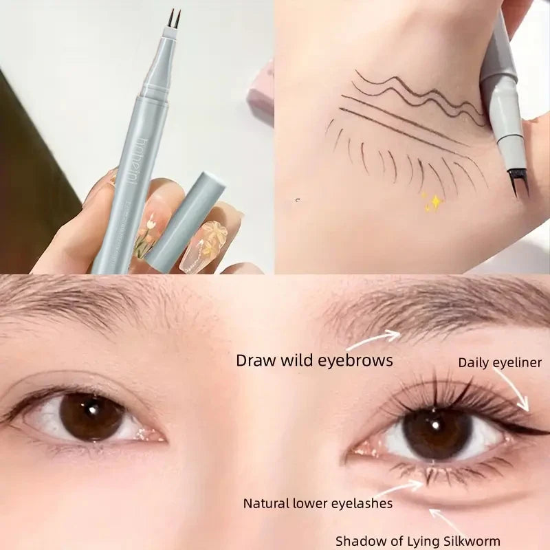 0.01mm double-claw lower eyeliner liquid eyeliner, ultra-fine eyebrow pencil, multi-purpose for beginners, black & brown, Korean Qme