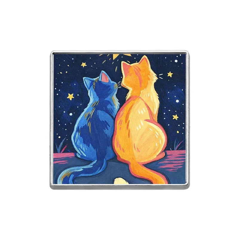 Cute Cartoon Starry Sky Cat Enamel Pin Lovely Galaxy Kitten Metal Brooch For Bag Clothes Decor Collection Holiday Small Gifts Qme style1-square