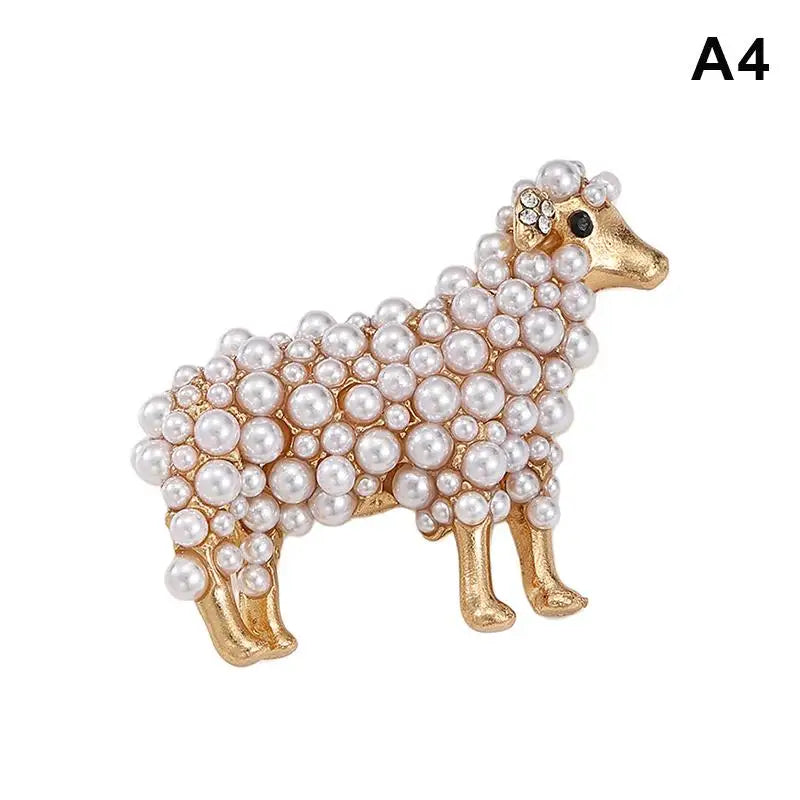 Elegant Sheep Goat Shaped Brooch Rhinestone Pearls Lapel Pin Animal Brooch Perfect For Daily Wear Party Dresses Qme A4