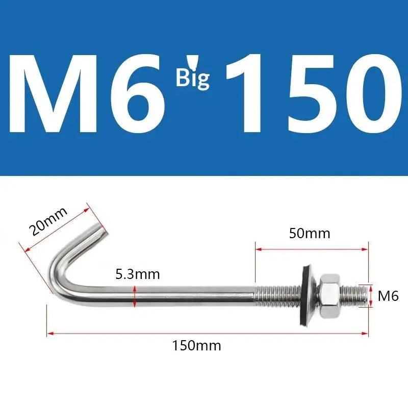 304 Stainless Steel M5 M6 L Hook Bolts With Matching Nuts Washers For Industrial Construction Home Hanging Qme A14
