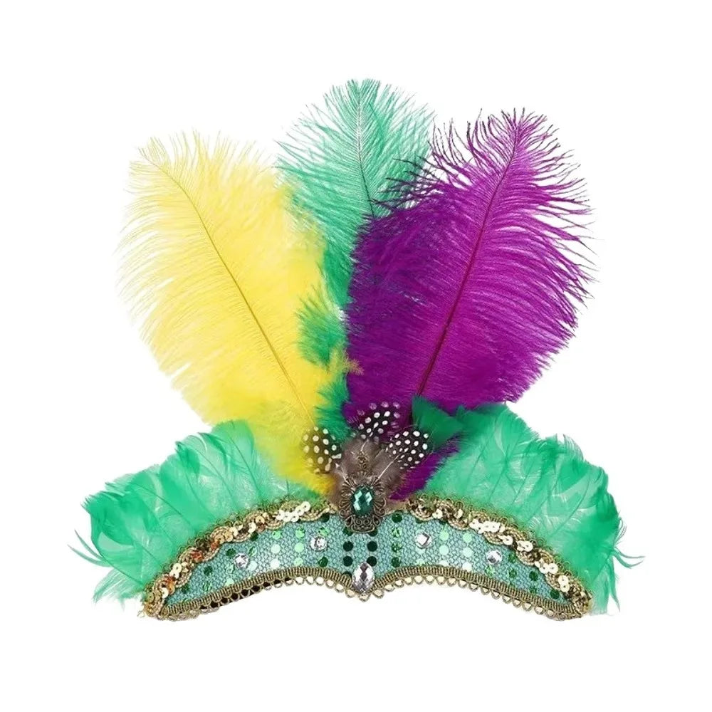 Exquisite Colorful Feather Headpiece Vintage Glitter Sequin Headband Qme Colorful