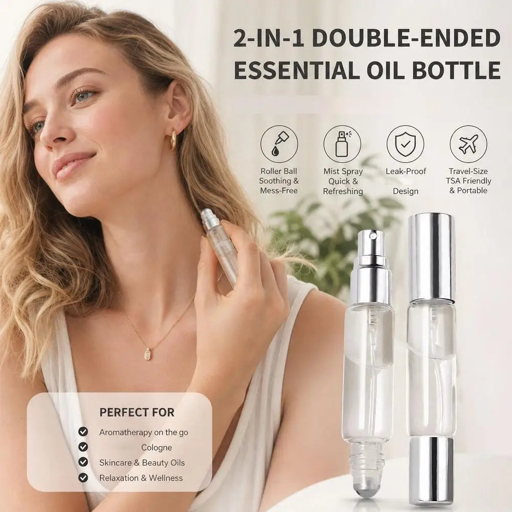 Portable Clear Refillable Bottle Dual Ends Sprayer Roller Tops Qme