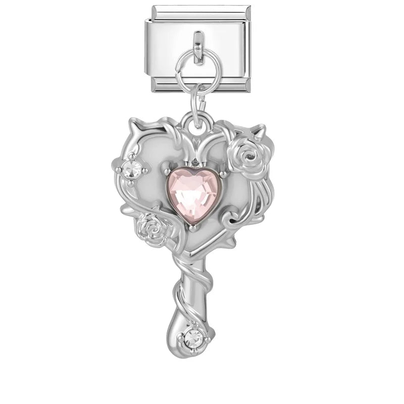 Shiny Colorful Zircon Pendant Series Red Cherry Bow Italian Charm