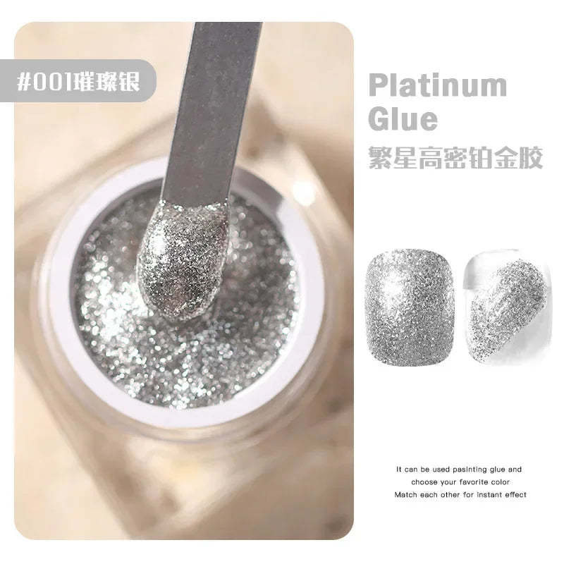 Glitter Nail Glue Platinum Glue Radiant Nail Polish Glue Nail Crushed Diamond Set Color Shift Pigment Powder Qme 01