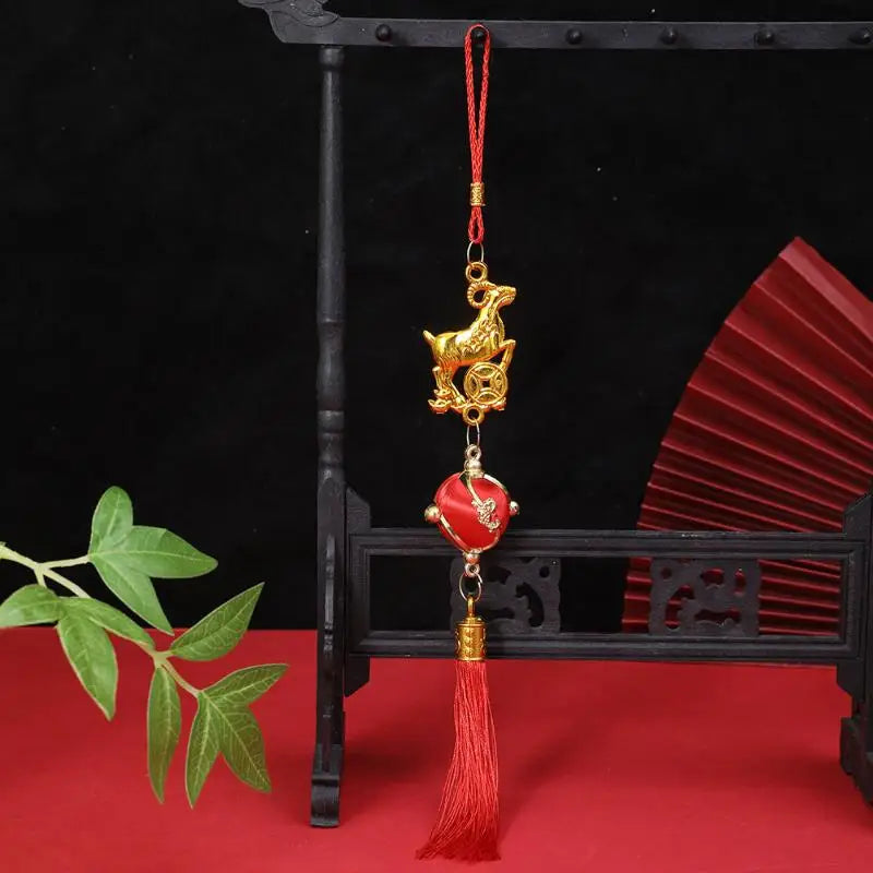 Chinese New Year 2027 Goat Hanging Ornaments Gold Lucky Design Red Tassels For Spring Festival Home Wall Decor Qme A4