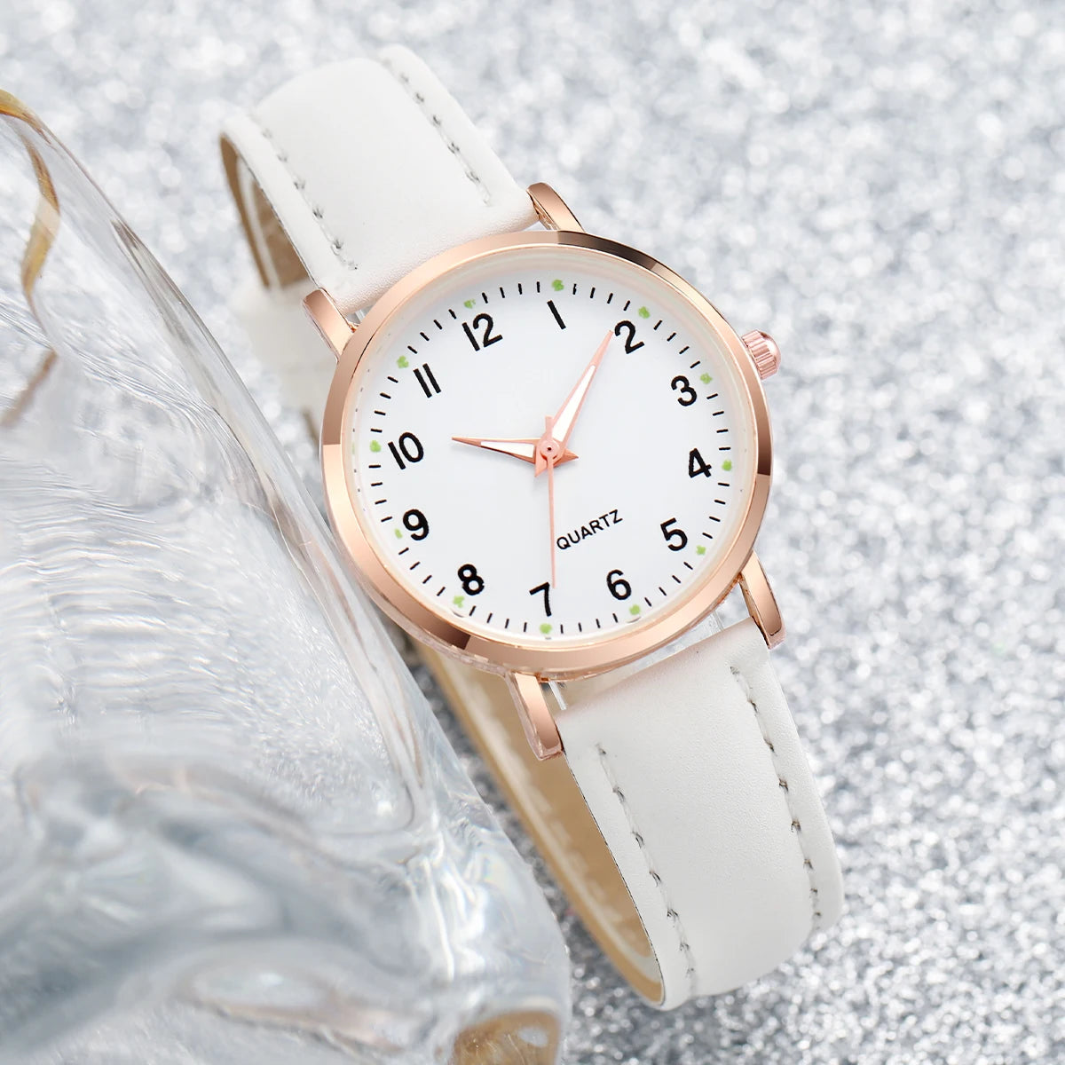 6PCS Female student fashionable night light pointer watch, small fresh frosted leather casual watch, simple digital quartz watch Qme