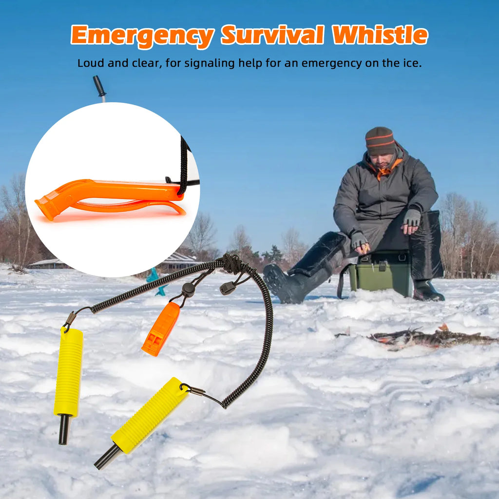 Fishing Ice Auger Retractable Ice Drill with Whistle Protection Set Safe Reliable Long Stretch Rope for Skating Ice Fishing Qme