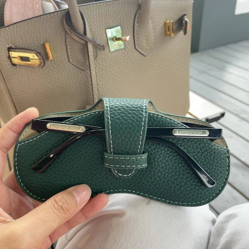 PU Leather Portable Glasses Bag Sunglasses Storage Bags Men and Women Car Glasses Protective Cover Anti-crushing Glasses Clip Qme Green