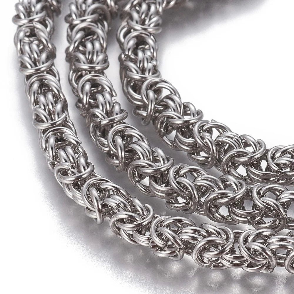 1m Tarnish Resistant Byzantine Chain, 304 Stainless Steel Unwelded for Luxury DIY Jewelry Making, Silver black Color Qme