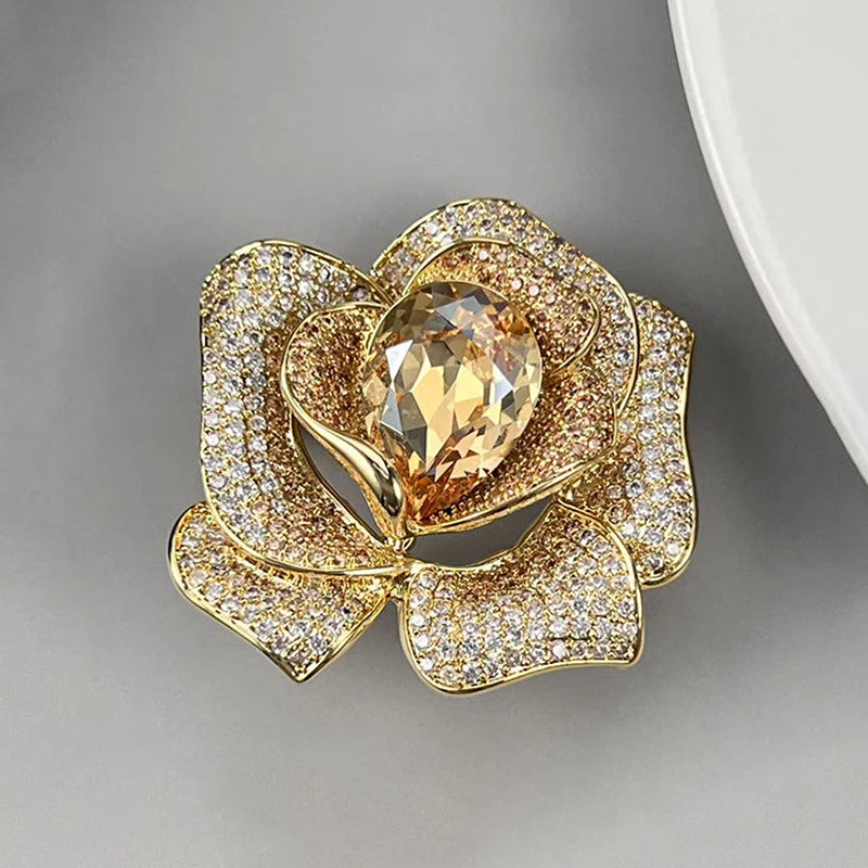 Fashion Exquisite Rhinestone Crystal Flower Brooch For Women Clothing Coat Jewelry Accessries Gifts Qme A3