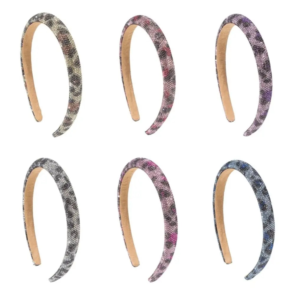 Simple Bling Rhinestone Headband Wide Luxury Leopard Print Hairband Non-slip Glittering Women Hair Hoop Banquet Qme