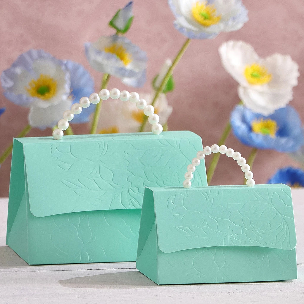 Set of 5 Luxurious Wedding Mini Gift Boxes with Letterpress Floral Design and Simulated Pearl Handles, Elegant Gift Boxes for Us Qme L-Light Green-5Pcs Other Other