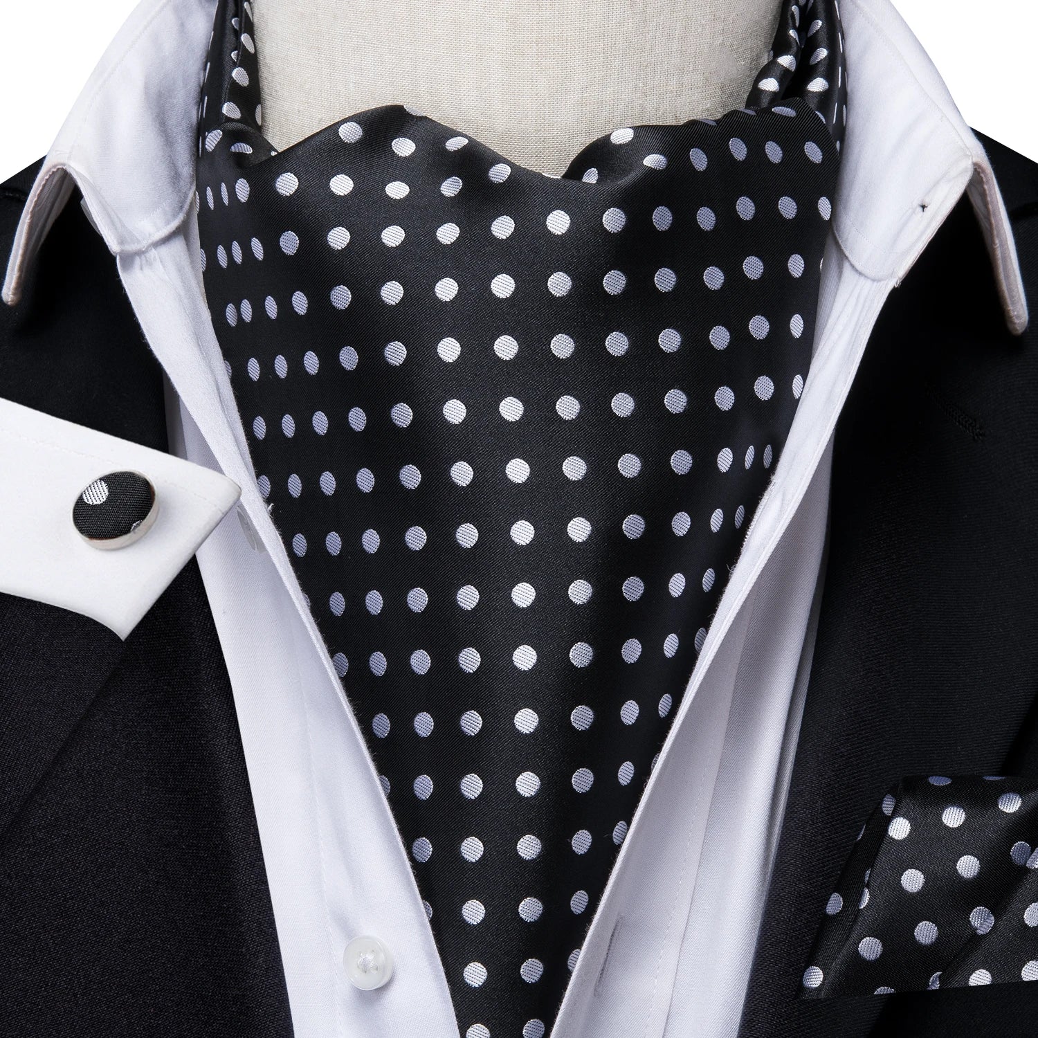 Hi-tie Silk Mens Ascot Pocket Square Cufflinks Jacquard Paisley
