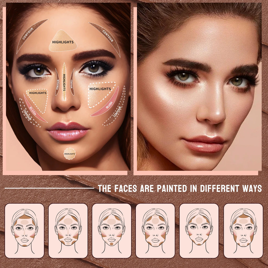 Contour Sticks, Highlighter Stick, Blush Stick, 3-Piece Cream Contour Set Including Contour Brush, Creates Facial Contours Qme