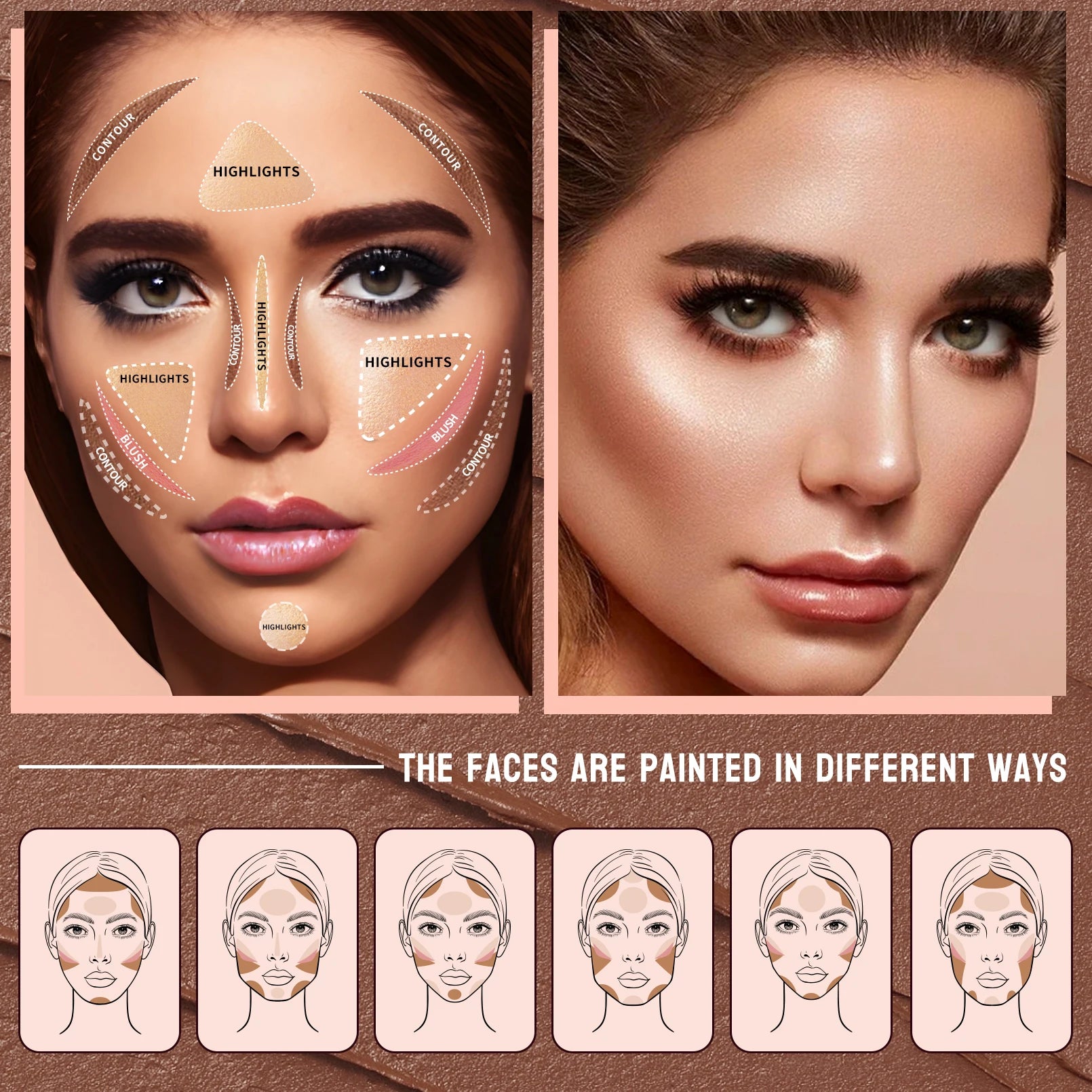 Contour Sticks, Highlighter Stick, Blush Stick, 3-Piece Cream Contour Set Including Contour Brush, Creates Facial Contours Qme