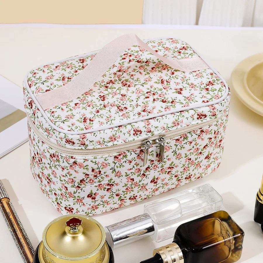 1PC Floral Makeup Bag Portable Simple Square Makeup Storage Bag Travel Toiletry Bag Qme