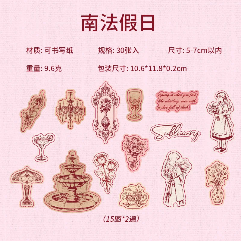30 Sheets/Bag Stick Figure Themed Writable Vintage Sticker Pack Mini Stress Relief for DIY Scrapbook Phone Case Notebook Decorat Qme 1