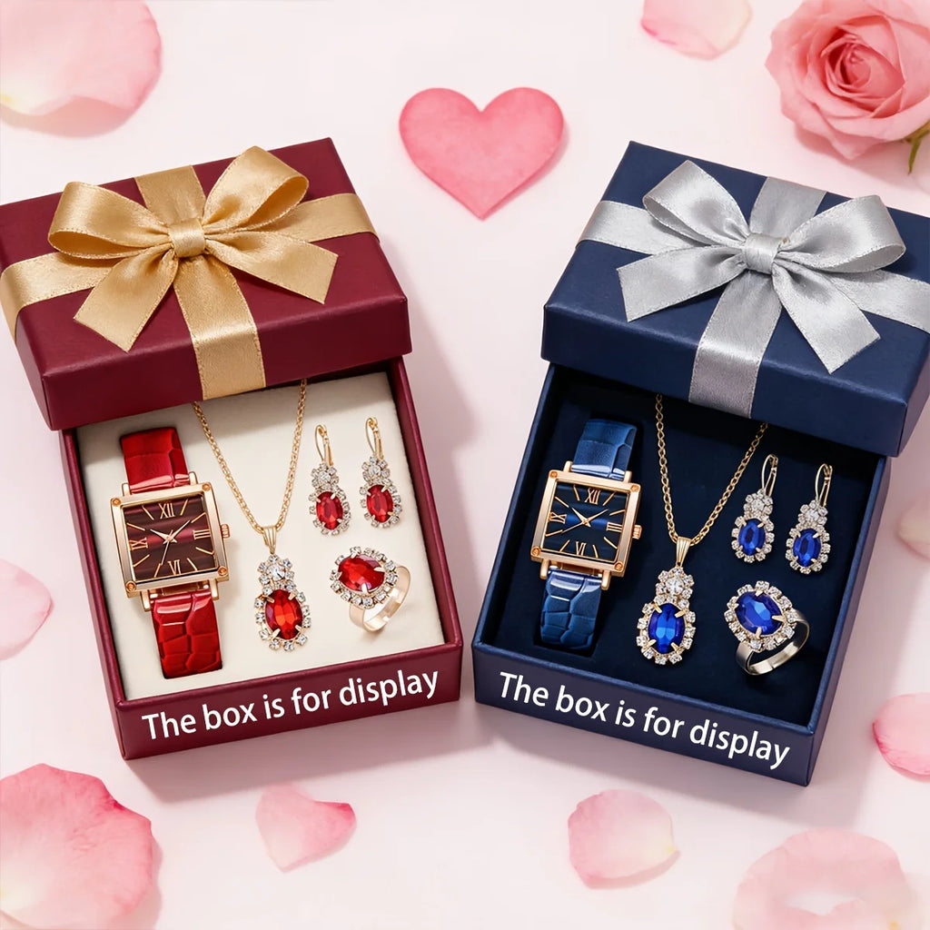 5PCS Romantic Valentine's Day Set, Light Luxury Elegant Watch+Same Color Jewelry Set, Send Girl a Message Qme