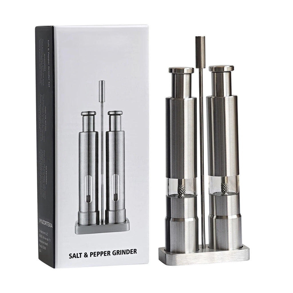 1-2PCS Stainless Steel Press Grinder,Manual Pepper Mill,Sea Salt Grinding Bottle,Pepper Powder Crusher,Kitchen Seasoning Grinder Qme